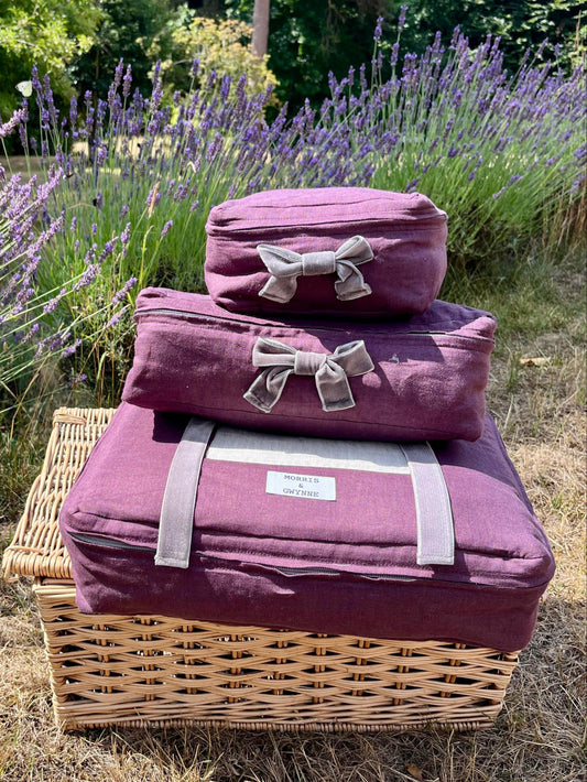 Aunty Marie Mauve Luxury Linen Packing Cubes – Made in Britain - Set of 3