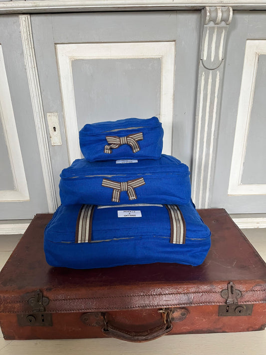 Max Blue Luxury Linen Packing Cubes – Made in Britain - Set of 3