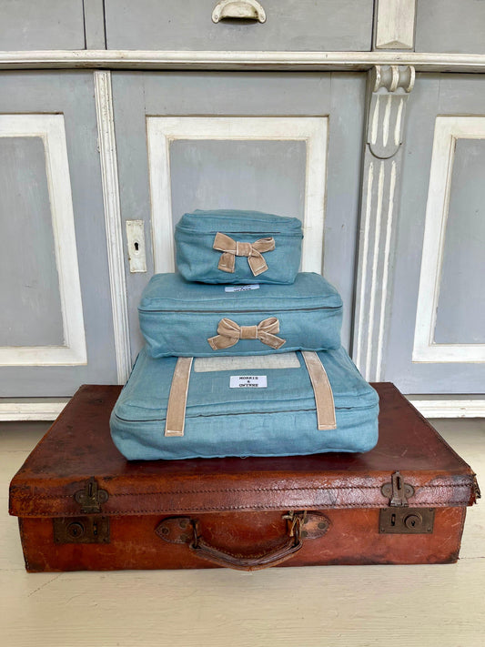 Aberystwyth Blue Luxury Linen Packing Cube – Made in Britain - Large