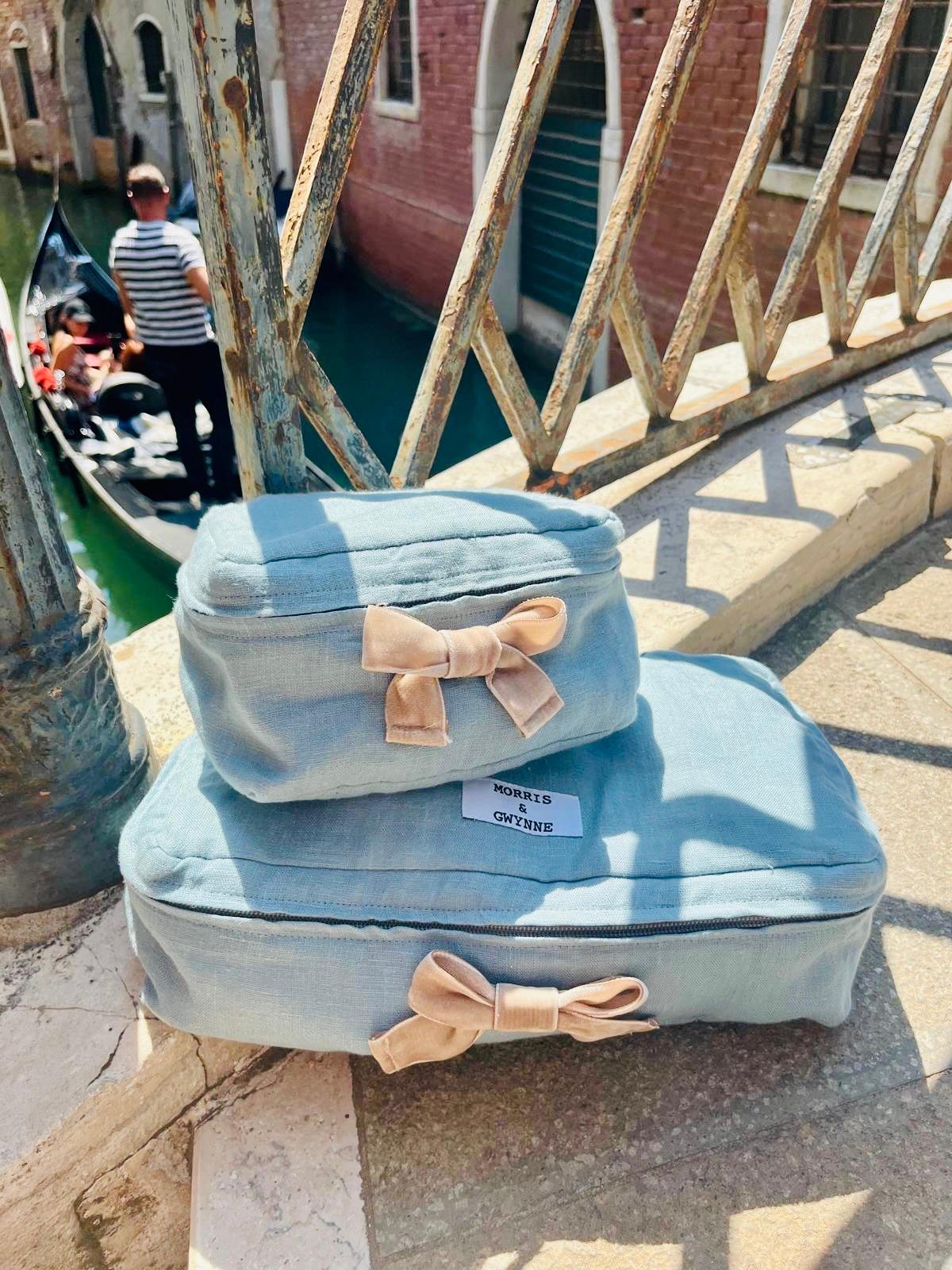 Aberystwyth Blue Luxury Linen Packing Cube – Made in Britain - Small